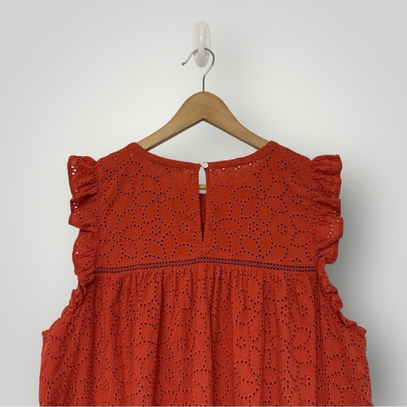 Madewell Plus Eyelet Ruffle-Sleeve Mini Dress Sz 2X Fresh Chili - Picture 6 of 9